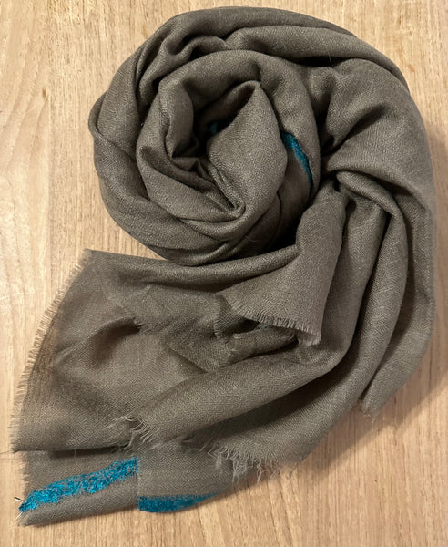 Cashmere Kashmir Shawl with embroidered floral border