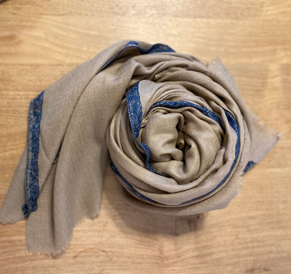 Cashmere Kashmir Shawl with embroidered floral border