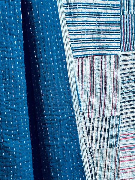 Indigo Kantha Patchwork Quilt