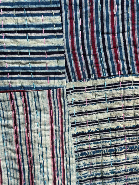 Indigo Kantha Patchwork Quilt