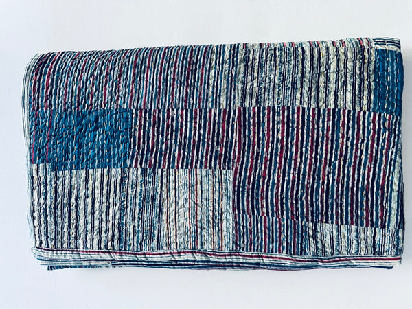 Indigo Kantha Patchwork Quilt