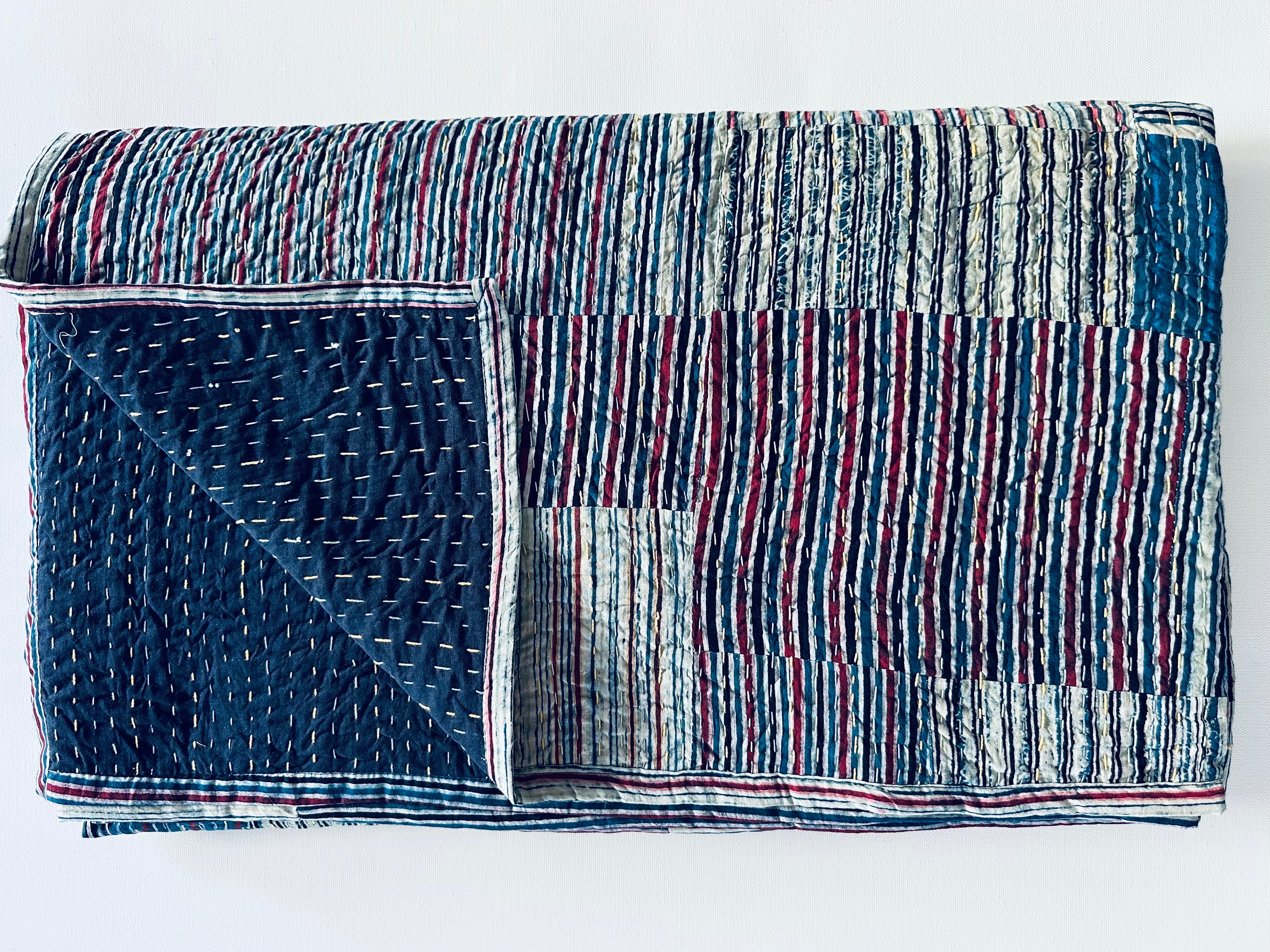 Indigo Kantha Patchwork Quilt