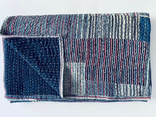 Indigo Kantha Patchwork Quilt