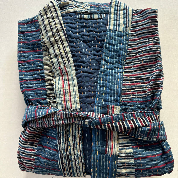 Indigo Kantha Patchwork Robe