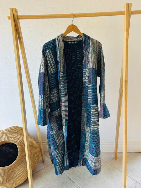 Indigo Kantha Patchwork Robe