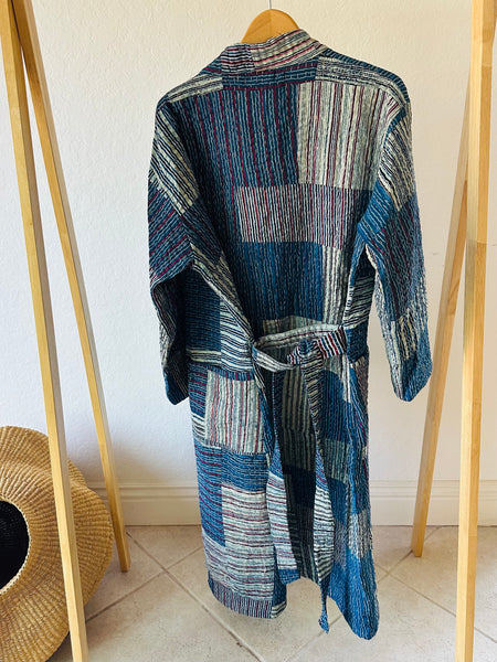 Indigo Kantha Patchwork Robe