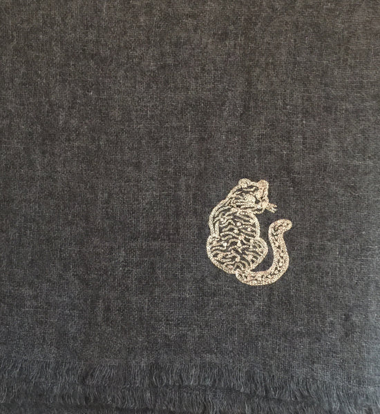 Fibre Tibet limited edition cashmere scarf with embroidered tiger